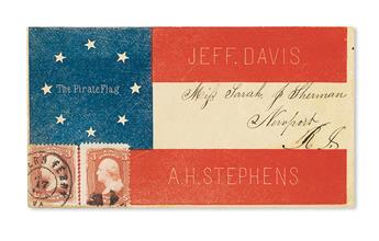 (MILITARY--CIVIL WAR--PATRIOTIC COVERS--CONFEDERATE.) Eight Star Confederate flag design with Jeff. Davis/ A. H. Stephens, made by Wm